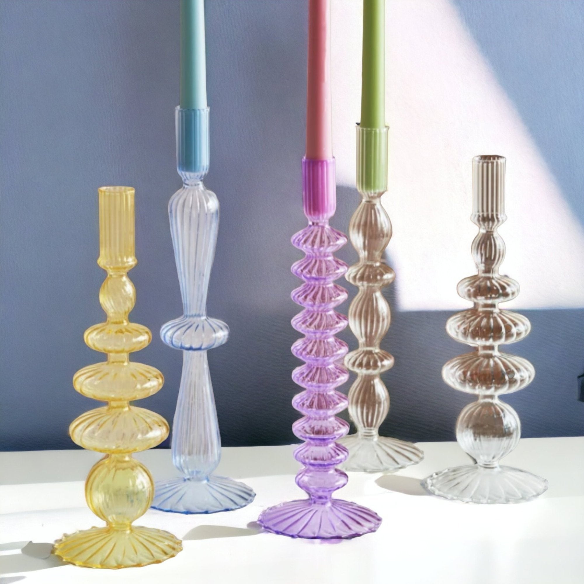 Lace Taper Glass Candlestick Holder: Purple - HER Home Design Boutique